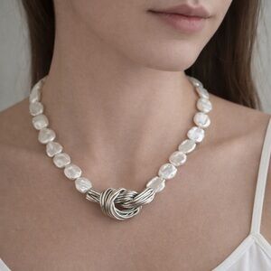 E&L Sterling Silver Electroform Necklace Genuine Baroque Pearls Israel 16' long